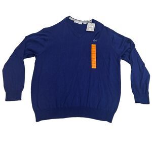 Greg Norman Mens XXL Navy Blue Golf V-Neck Sweater 100% Knit Cotton NEW w/ Tag